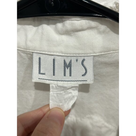 LIMS Lace Button Front Shirt White Collared 3/4 Sleeve Career Bohemian Artsy - Picture 5 of 8